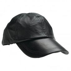 Solid Genuine Black Leather Adjustable Motorcycle Biker Baseball Cap Hombres Mujers  eb-07262692